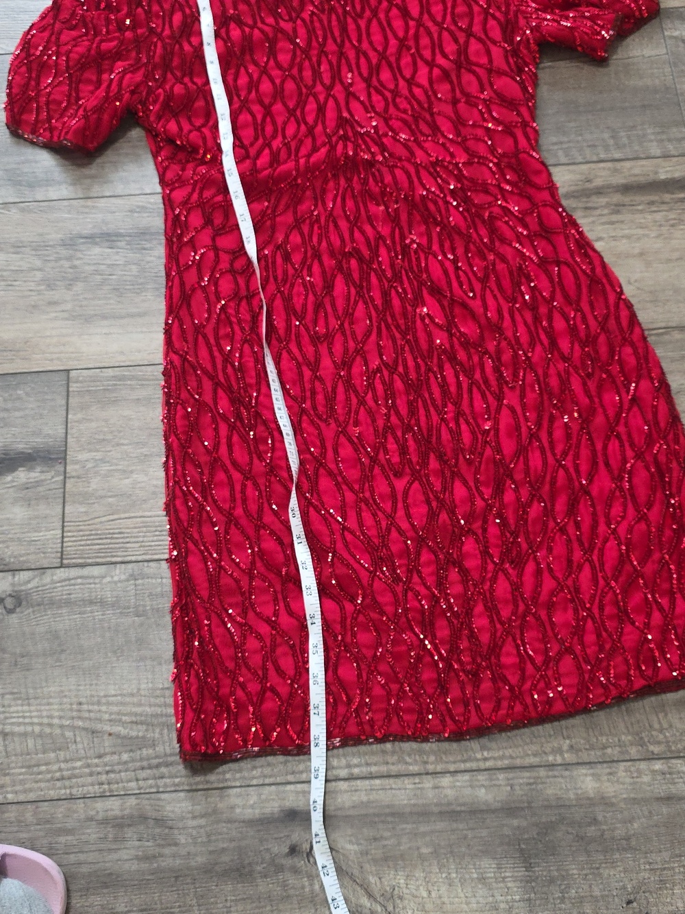 Vintage Laurence Kazar Cocktail 100% Silk Red Sequin Beaded Dress - Picture 2 of 16